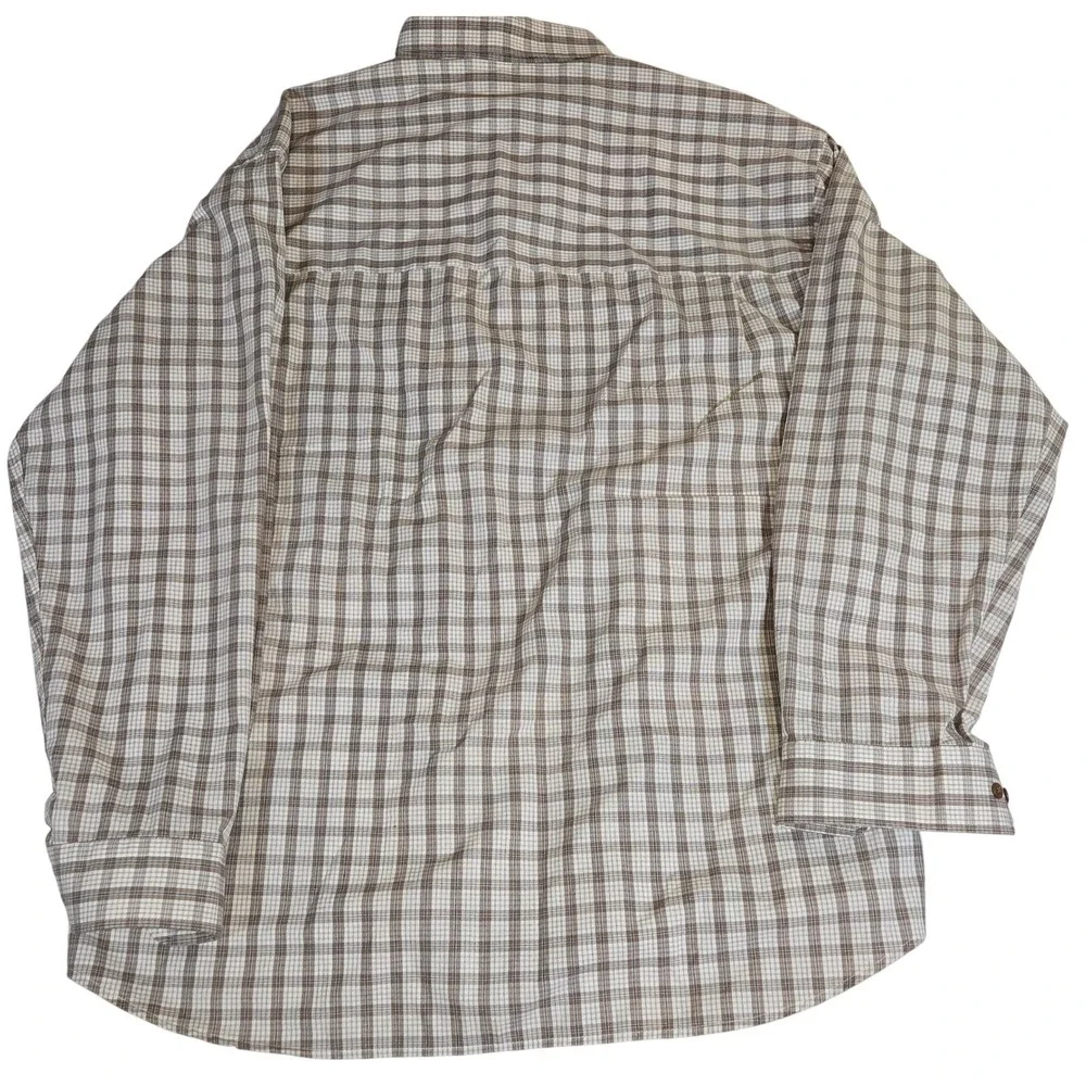 Bachrach Mens Plaid Long Sleeve Button Up‎ Shirt Brown Beige Large